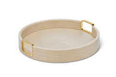 Carina Croc Leather Small Round Tray, Fawn