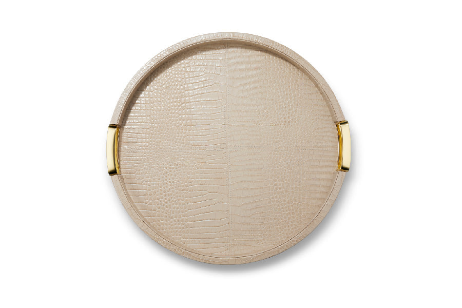 Carina Croc Leather Small Round Tray, Fawn