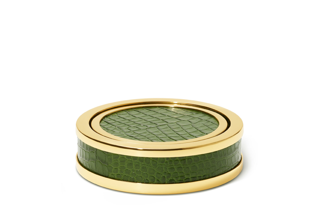 Classic Croc Leather Coaster Set, Verde