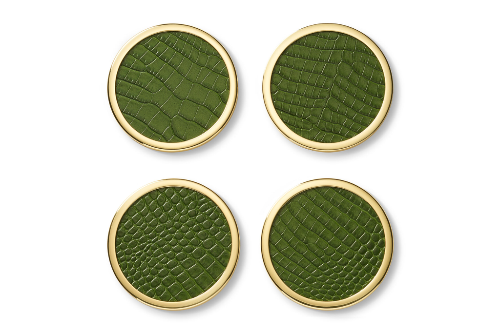 Classic Croc Leather Coaster Set, Verde