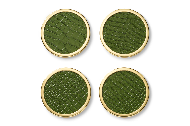 Classic Croc Leather Coaster Set, Verde