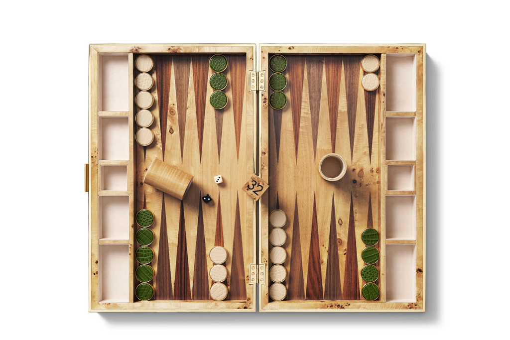 Croc Leather Backgammon Set, Verde