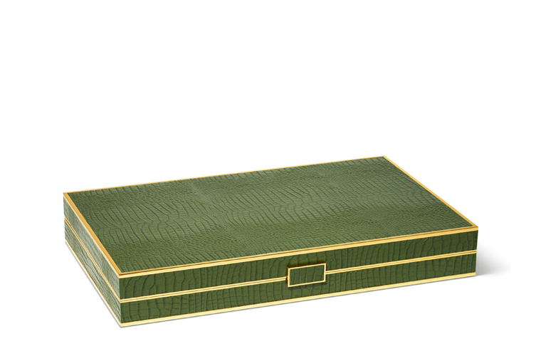 Croc Leather Backgammon Set, Verde