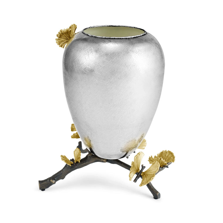Butterfly Ginkgo Footed Vase - Large
